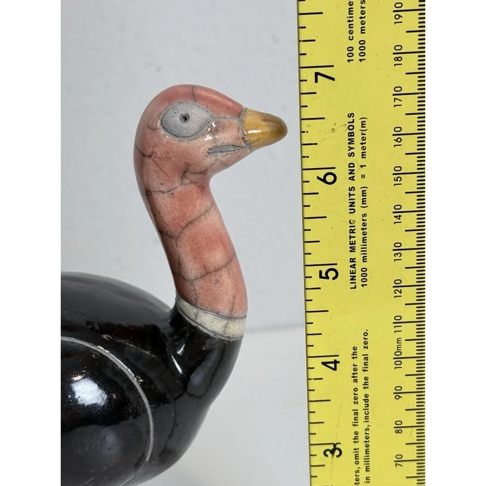 Raku Art Pottery Figurine Ostrich Signed Handcrafted South Africa